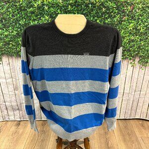 Vans Off the Wall Mens Large Blue/Grey/Charcoal Striped Sweater (SKU: 35M)